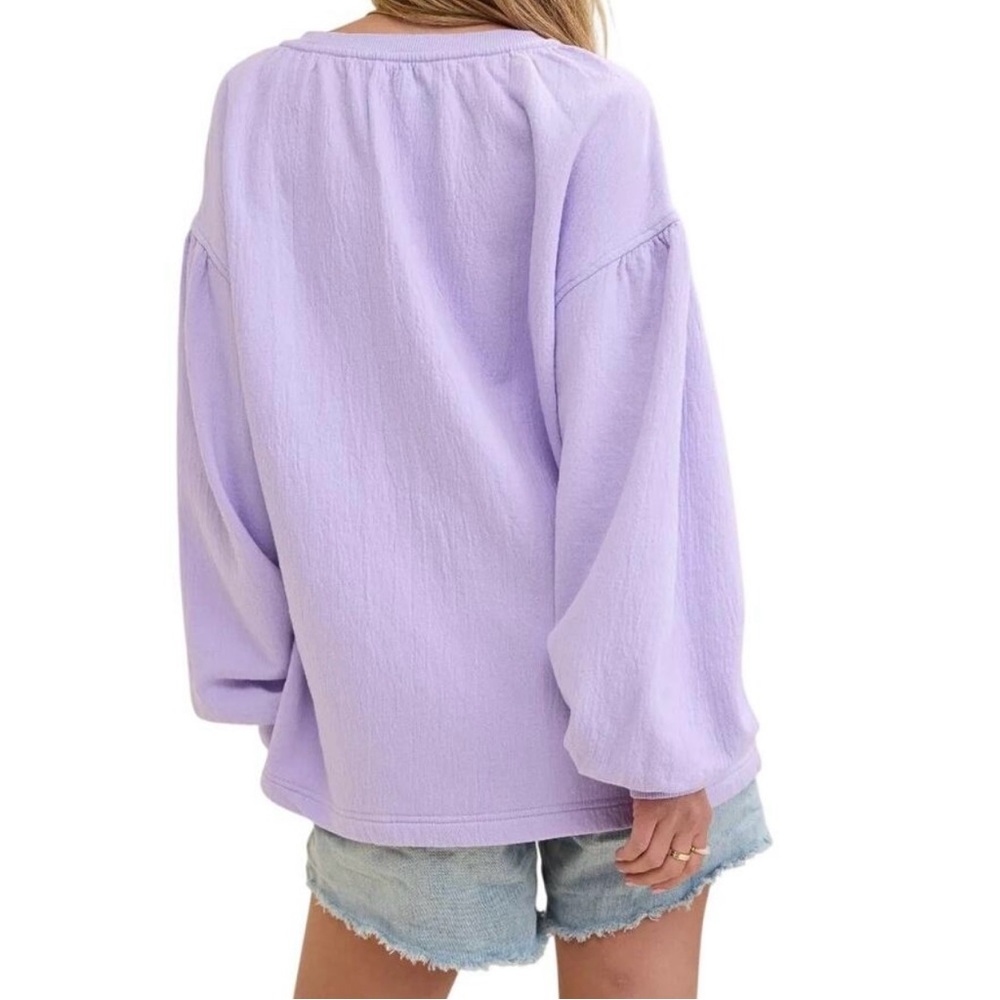 Aerie Women’s Easy Street Cotton Oversized Gauzy Sweatshirt in Lavender, Large - Picture 6 of 8